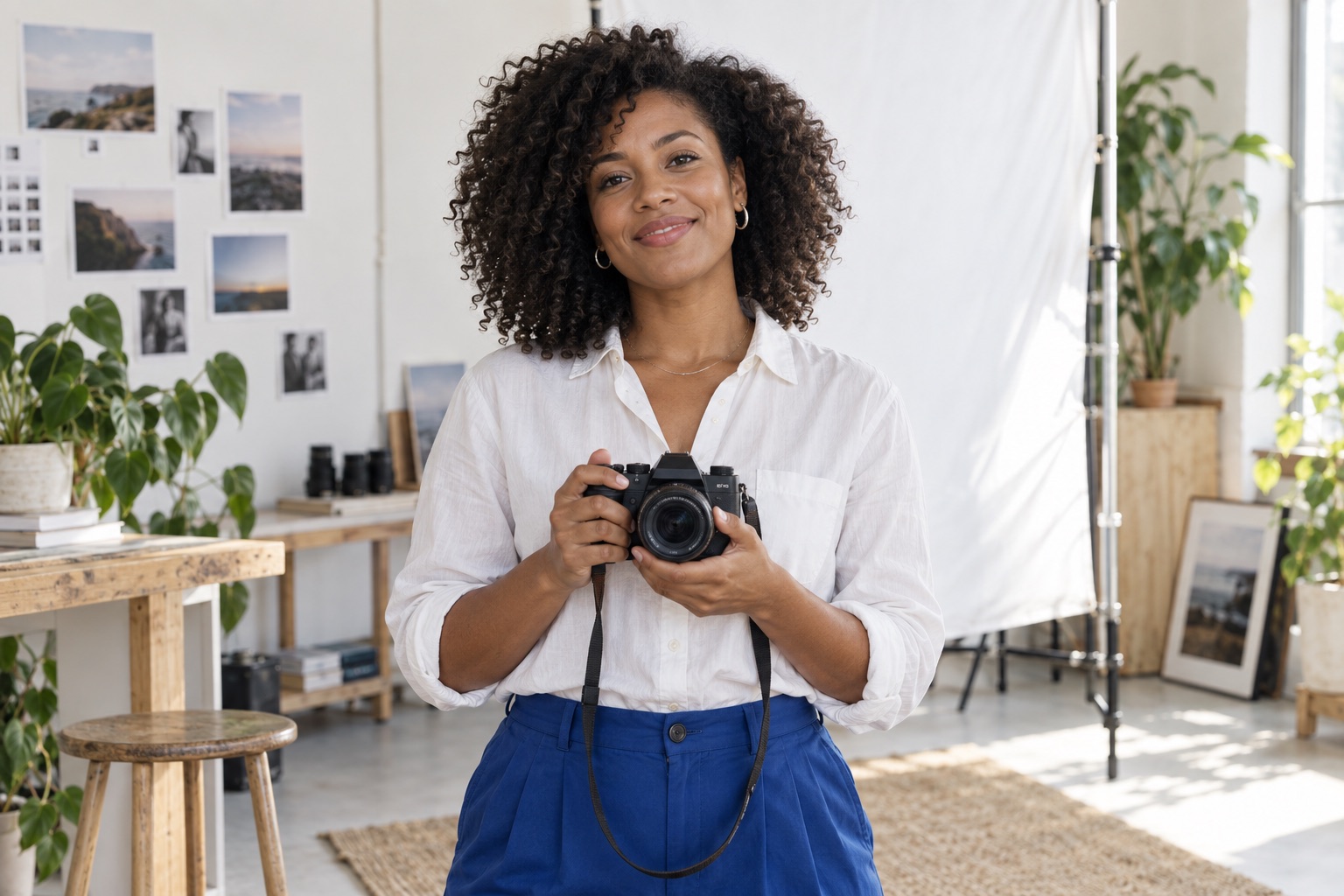 A fictional photography educator at work in her studio