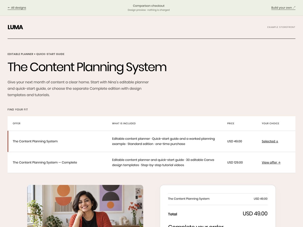 The Content Planning System checkout preview