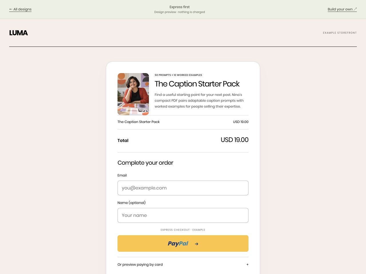 The Caption Starter Pack checkout preview