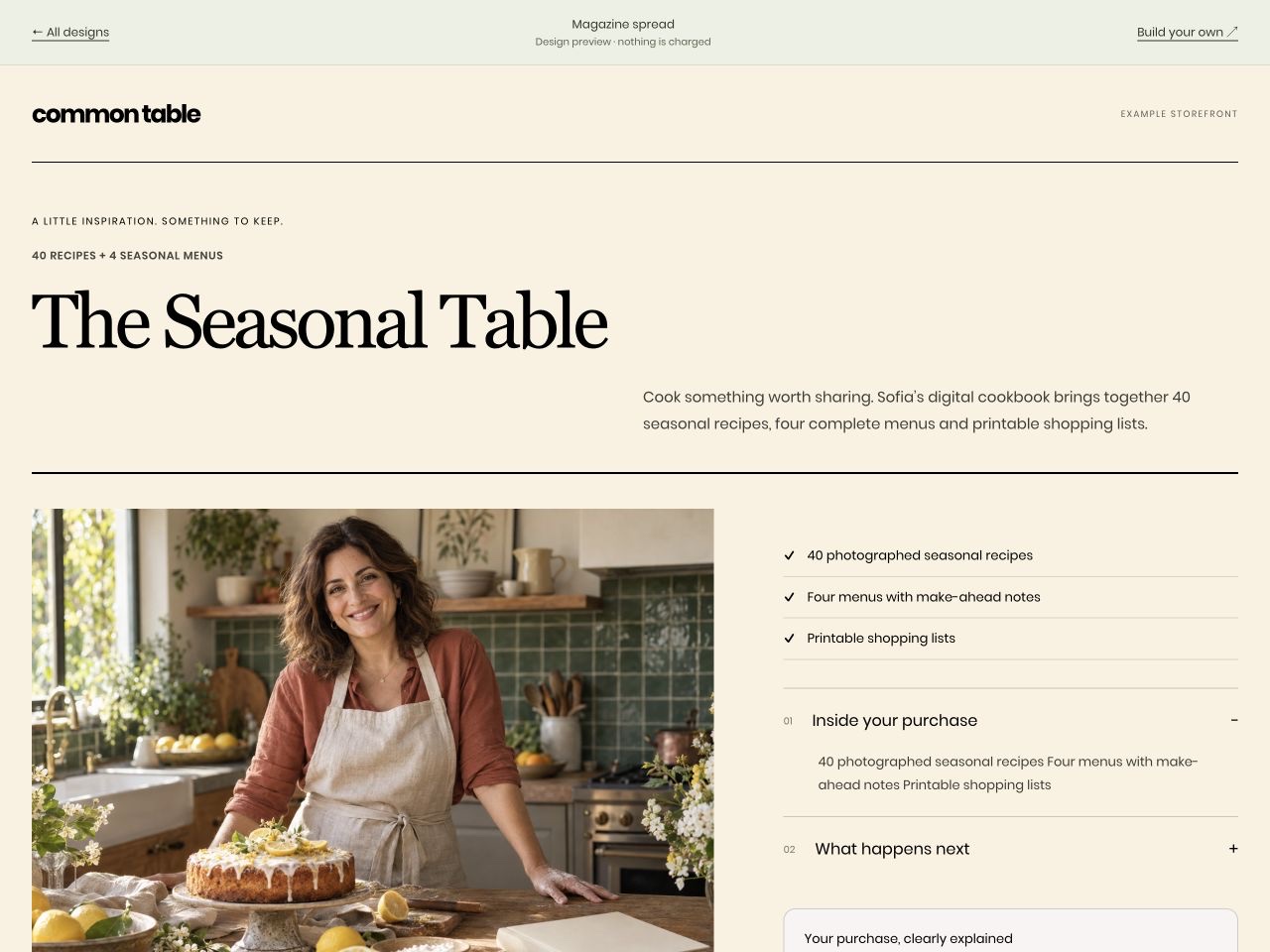 The Seasonal Table checkout preview