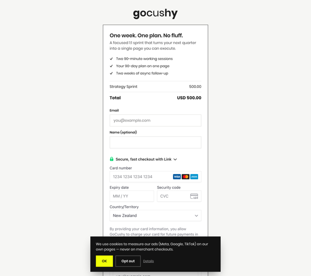 Minimal one-column checkout — live demo page