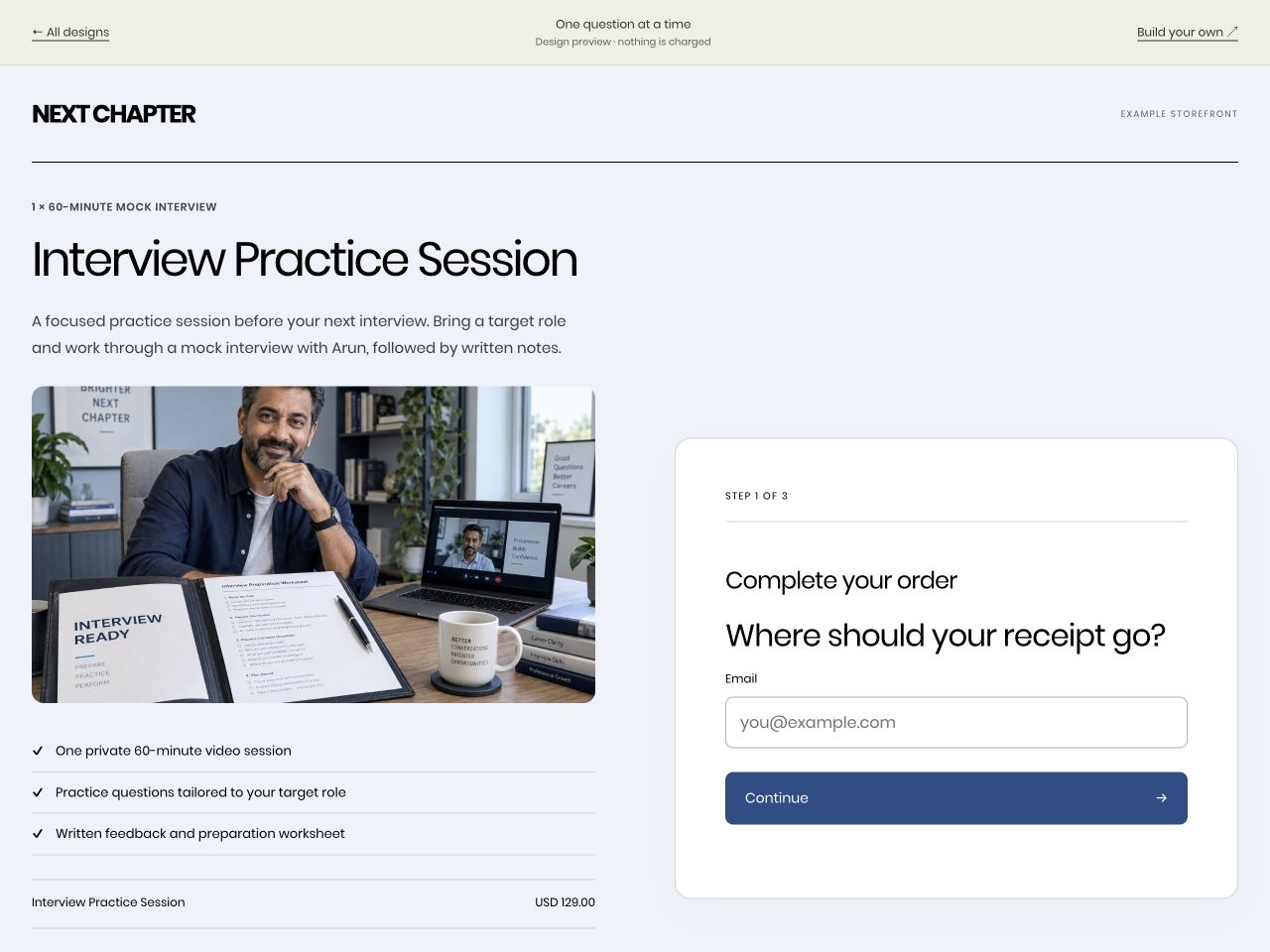 Interview Practice Session checkout preview