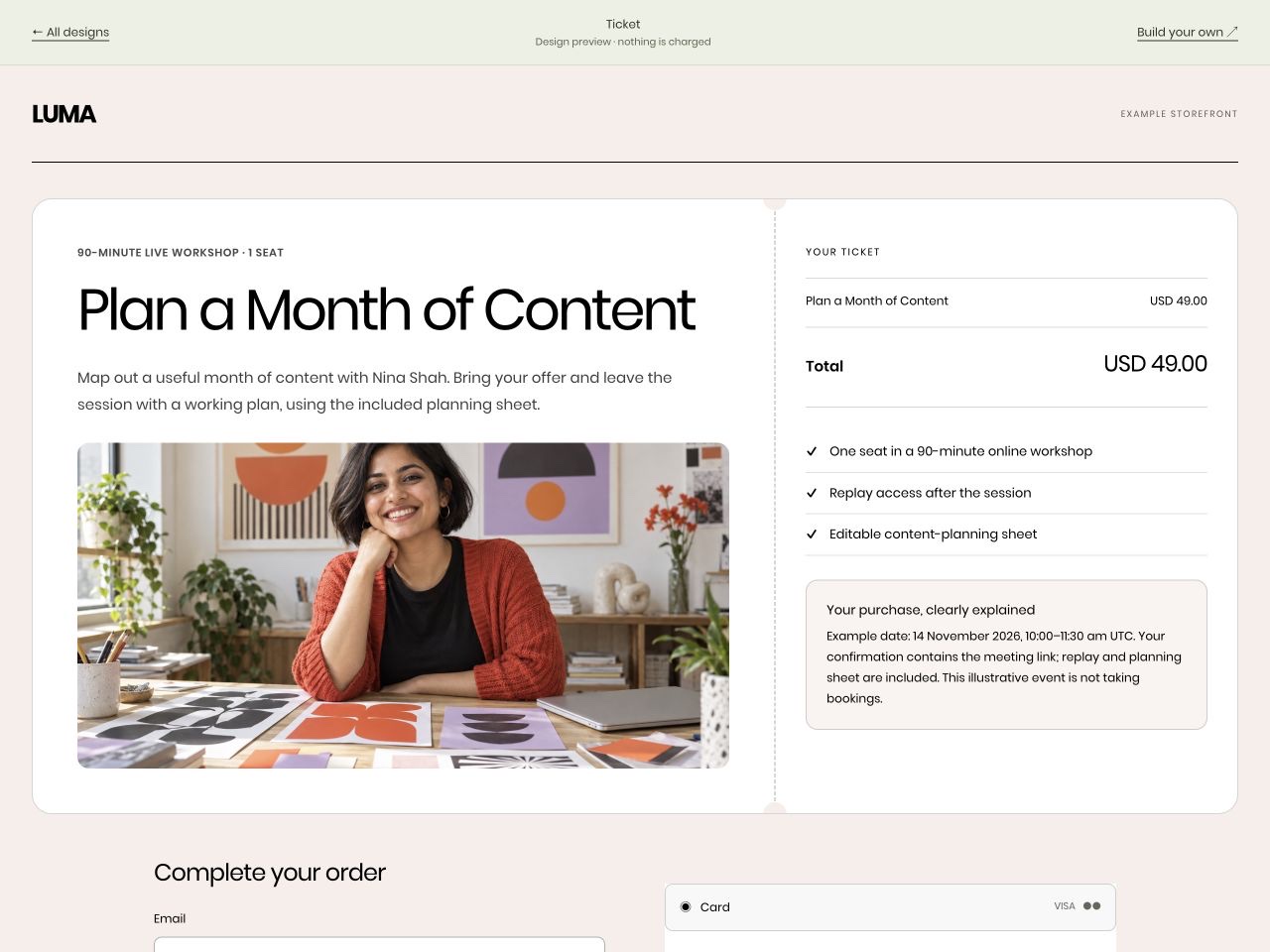 Plan a Month of Content checkout preview